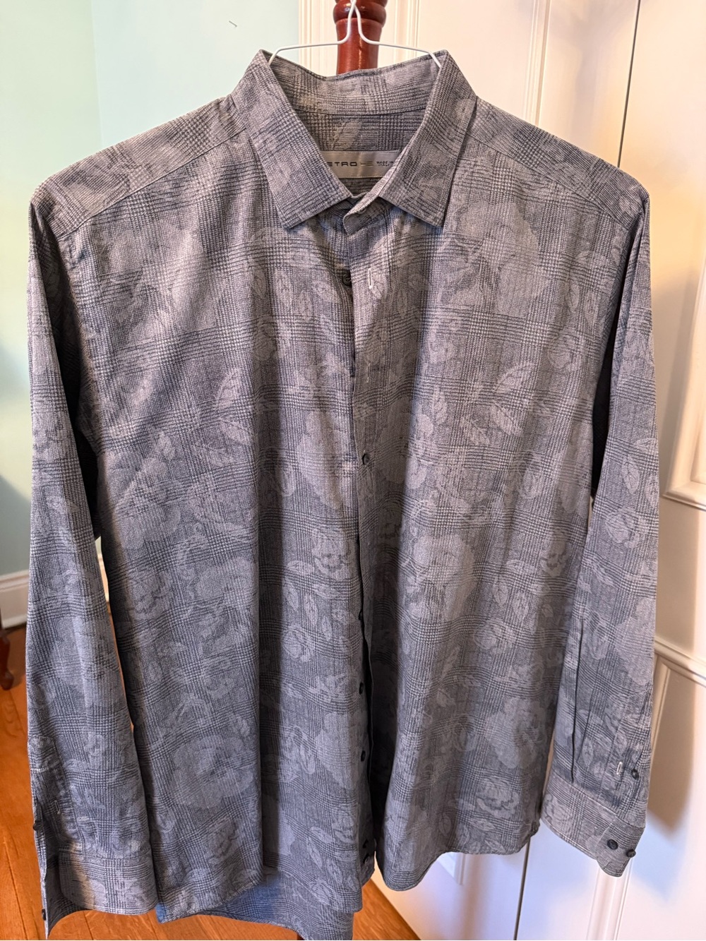 Etro Grey Floral Plaid Long-Sleeve Button-Down Shirt
